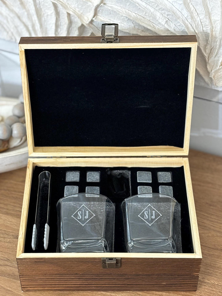Signature Custom Whiskey Box and Glass Set Engraved Made