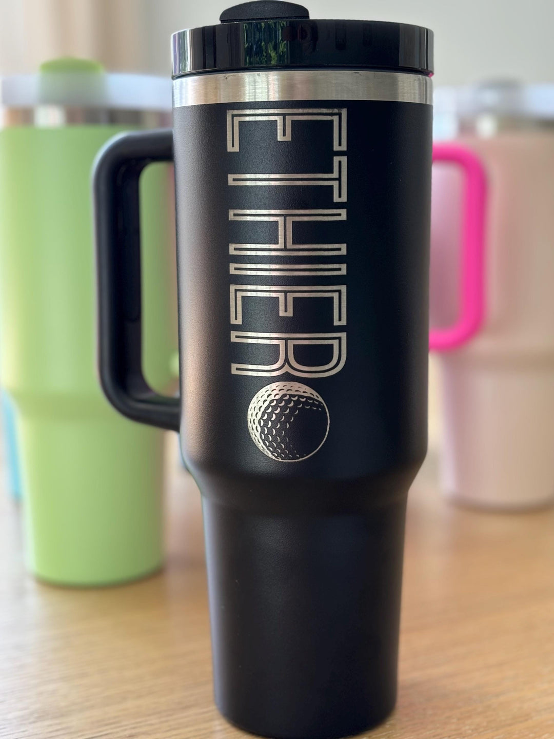 Personalized Sport 40oz Insulated Tumbler with Handle, Lid, and Straw Engraved Made