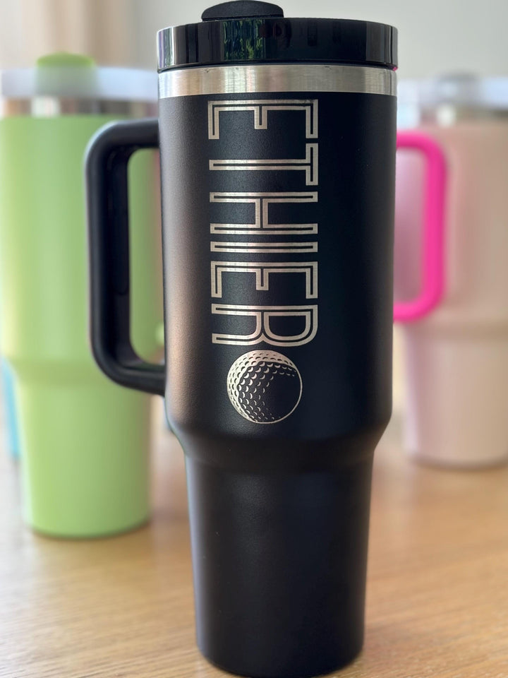 Personalized Sport 40oz Insulated Tumbler with Handle, Lid, and Straw Engraved Made