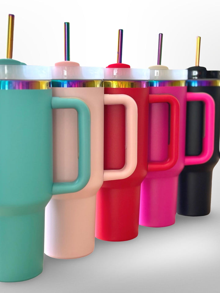 Personalized 40oz Insulated Tumbler with Handle, Lid, and Straw Engraved Made