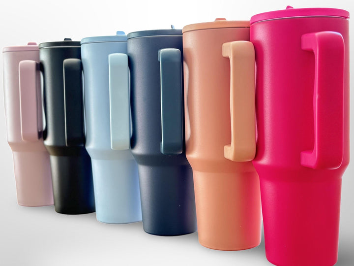 Personalized 40oz Insulated Tumbler with Handle, Lid, and Straw Engraved Made