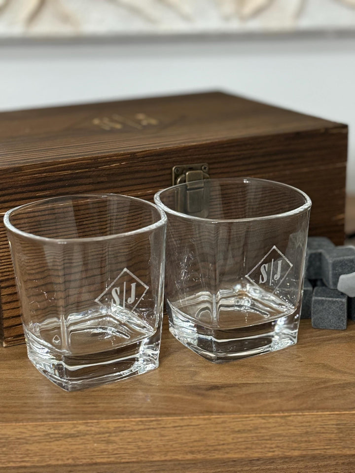 Signature Custom Whiskey Box and Glass Set Engraved Made