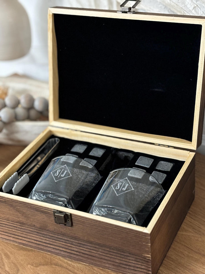 Signature Custom Whiskey Box and Glass Set Engraved Made