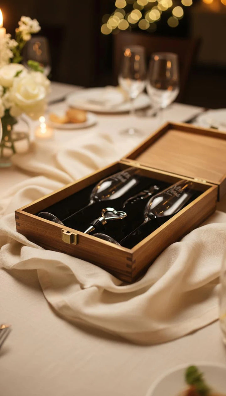 Personalized Champagne Flute Glasses - Set of 2 Engraved Crystal Wedding Gifts