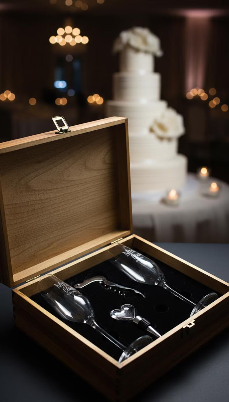 Personalized Champagne Flute Glasses - Set of 2 Engraved Crystal Wedding Gifts