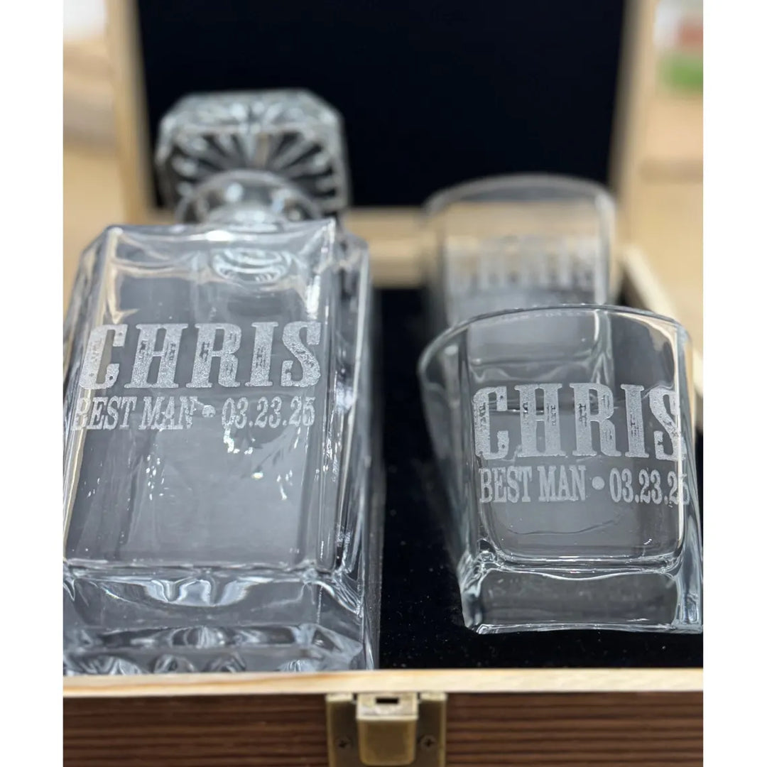 Whiskey Decanter Box and Glass Set