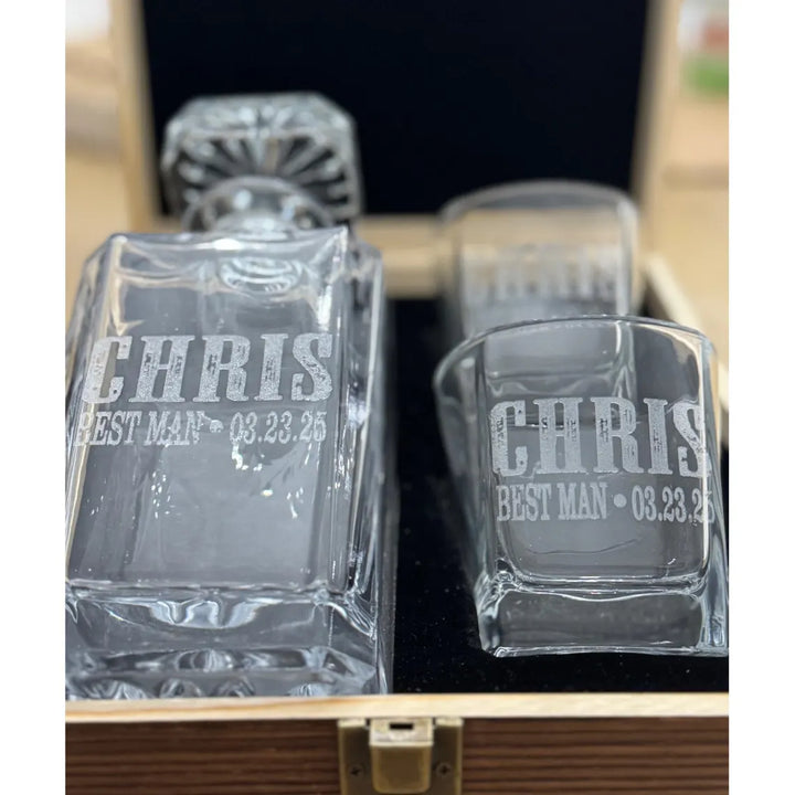 Whiskey Decanter Box and Glass Set