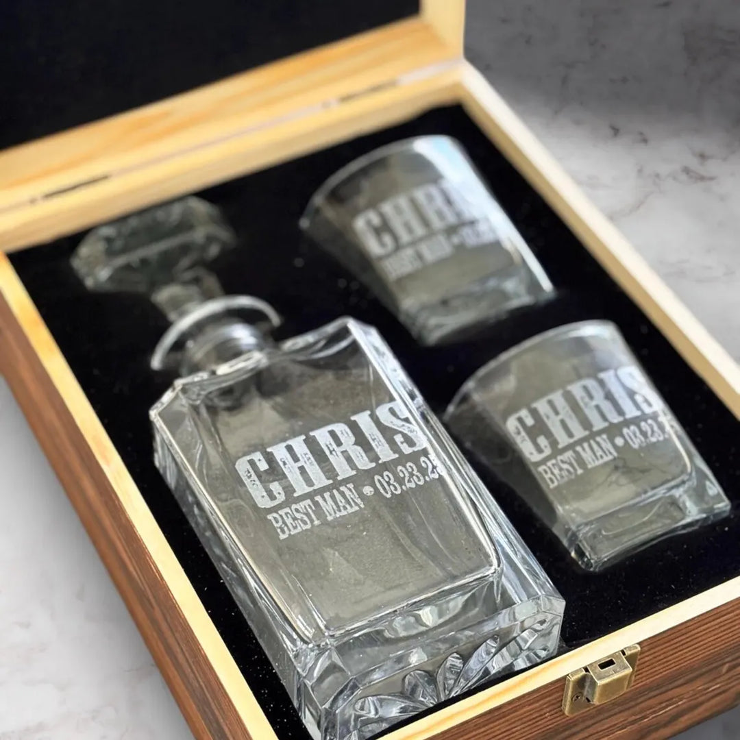 Whiskey Decanter Box and Glass Set