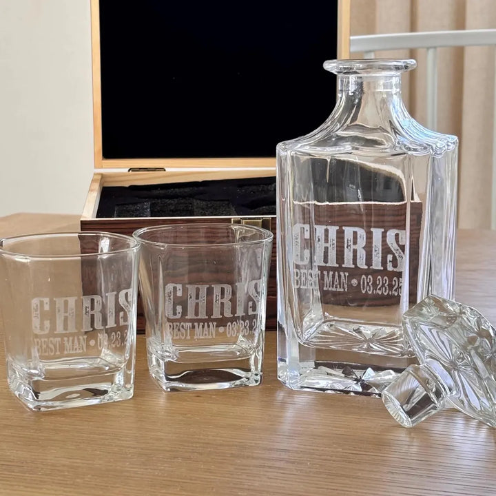 Whiskey Decanter Box and Glass Set