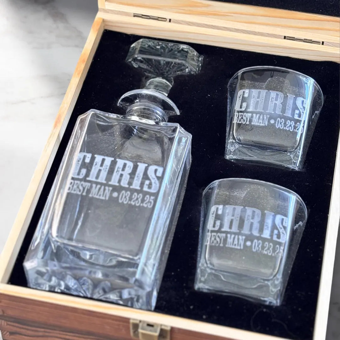 Whiskey Decanter Box and Glass Set