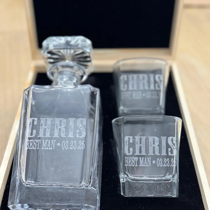 Whiskey Decanter Box and Glass Set