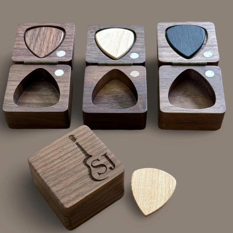 Custom Wooden Guitar Pick Box: Personalized Music Gift