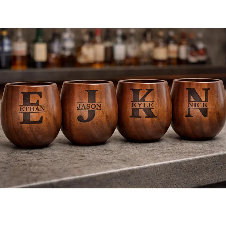 Rustic Oak Whiskey Glass with Burnt Wood, , Unique Barware for Scotch Whiskey Lovers, Gift for Men - Valentine's Day