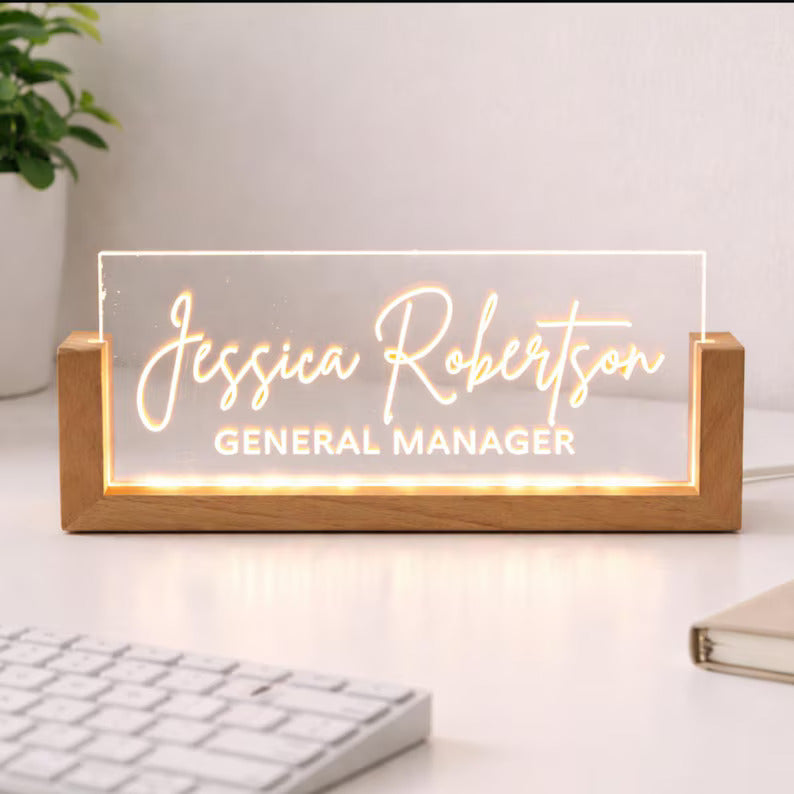 Personalized Led Acrylic Name Block - Desk Name Plate