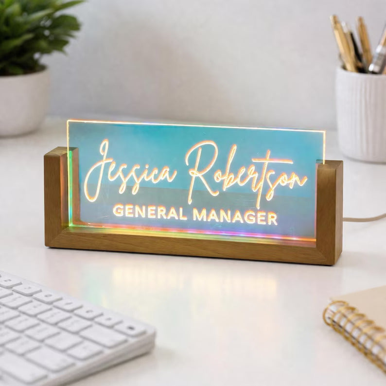 Personalized Led Acrylic Name Block - Desk Name Plate