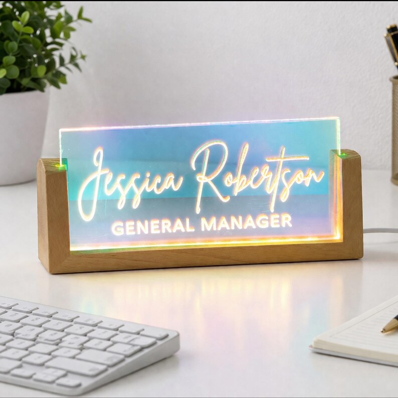 Personalized Led Acrylic Name Block - Desk Name Plate