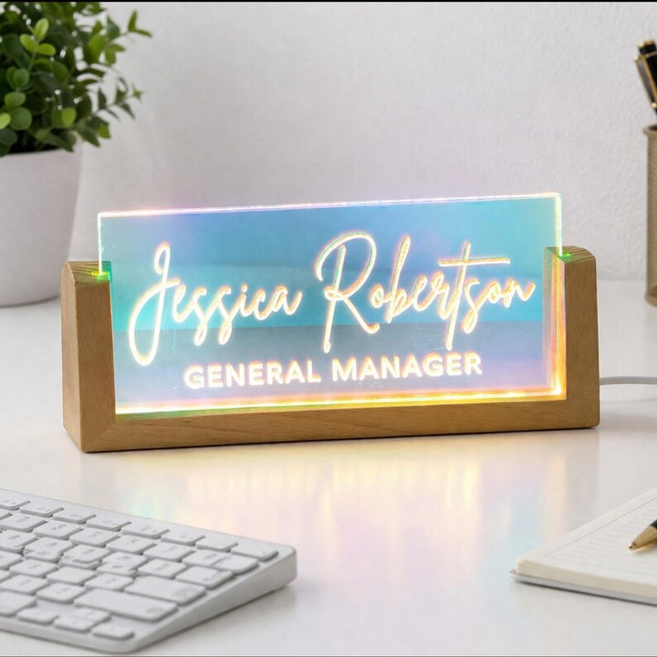 Personalized Led Acrylic Name Block - Desk Name Plate