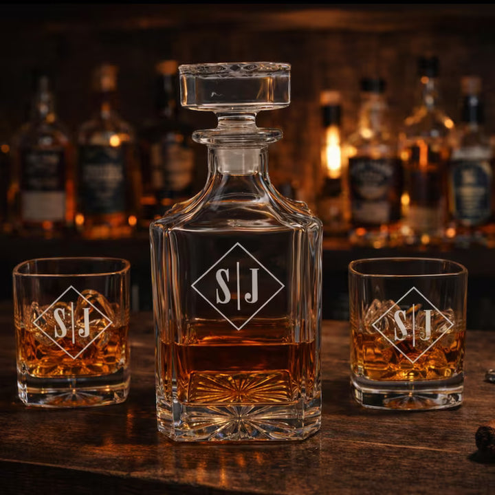 Engraved Bourbon Decanter Set with Bourbon Glasses - Retirement Gift, Graduation Gift, Groomsmen Gift for Him