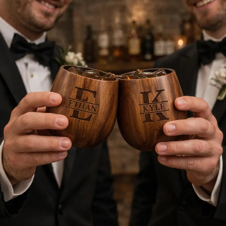 Rustic Oak Whiskey Glass with Burnt Wood, , Unique Barware for Scotch Whiskey Lovers, Gift for Men - Valentine's Day