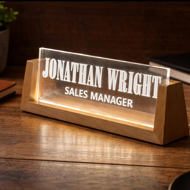 Personalized Led Acrylic Name Block - Desk Name Plate