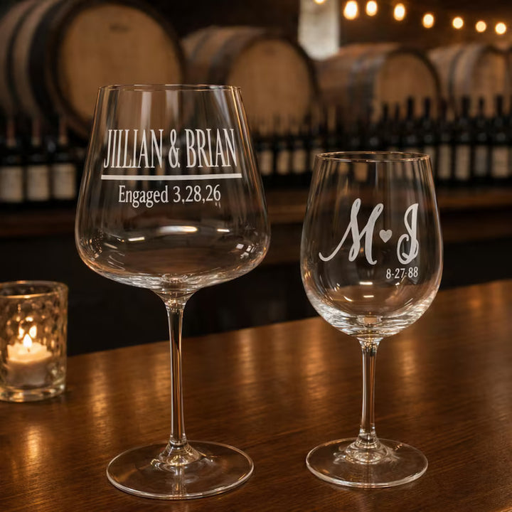 Custom Engraved Wine Glass, Personalized Wine Glass with Name, Bridesmaid Gift, Etched Wine Glass for Wedding
