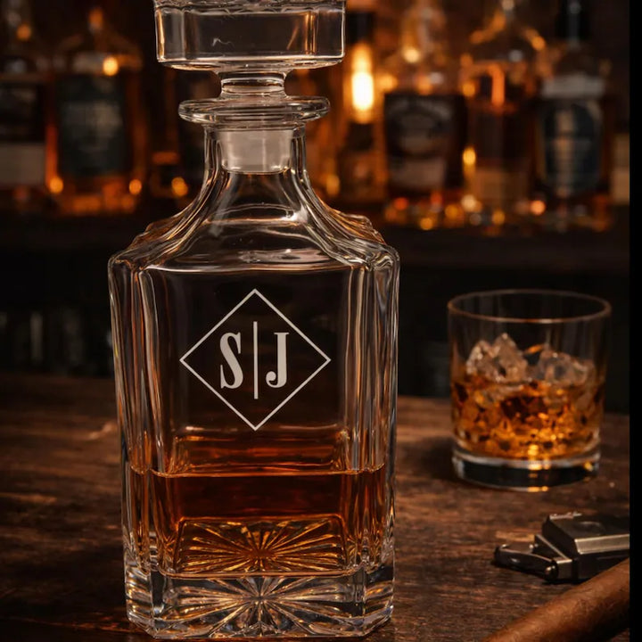 Engraved Bourbon Decanter Set with Bourbon Glasses - Retirement Gift, Graduation Gift, Groomsmen Gift for Him