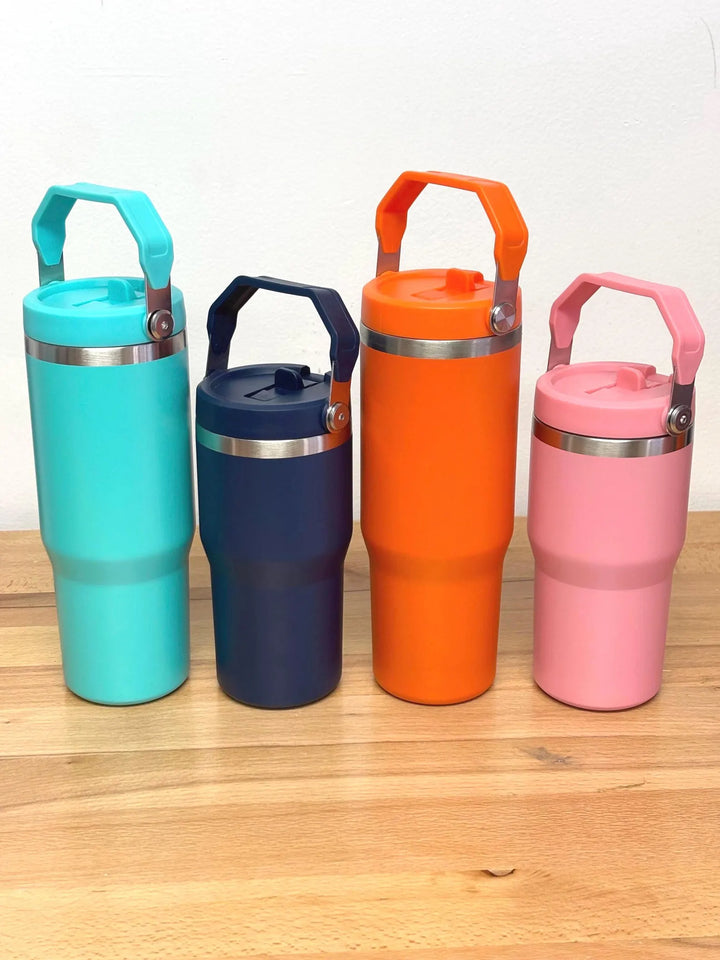 Personalized 30oz Insulated Tumbler: Engraved Cup With Handle and Fold Down Straw