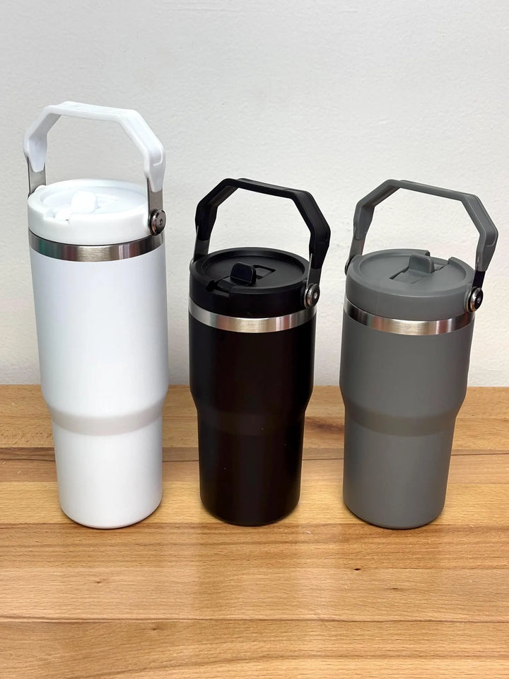 Personalized 30oz Insulated Tumbler: Engraved Cup With Handle and Fold Down Straw