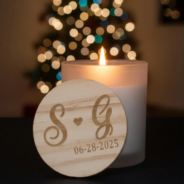 Candle With Custom Engraved Wooden Lid - Elegant Aromatherapy Candle for Gifts, Weddings, and Special Occasions