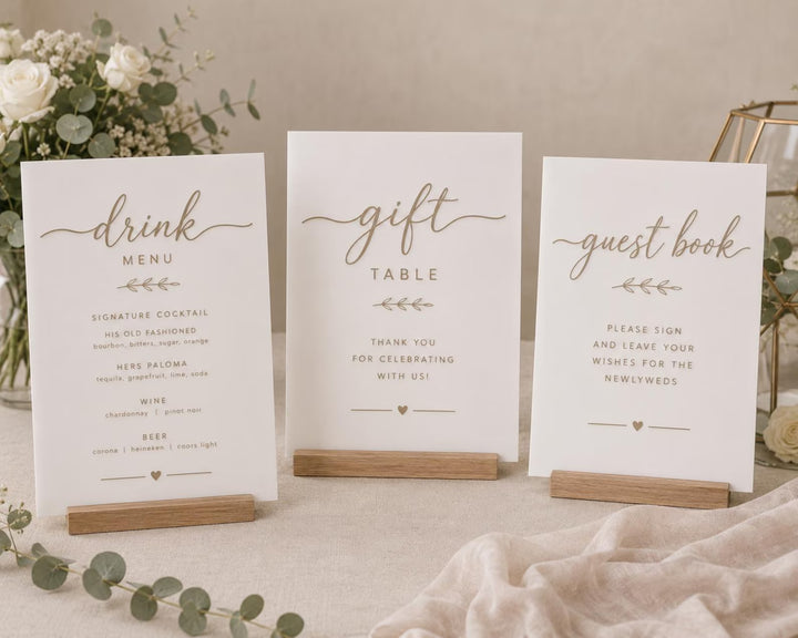 Custom Acrylic Wedding Bar Menu Sign: Laser Cut Drink List - Gift table Sign