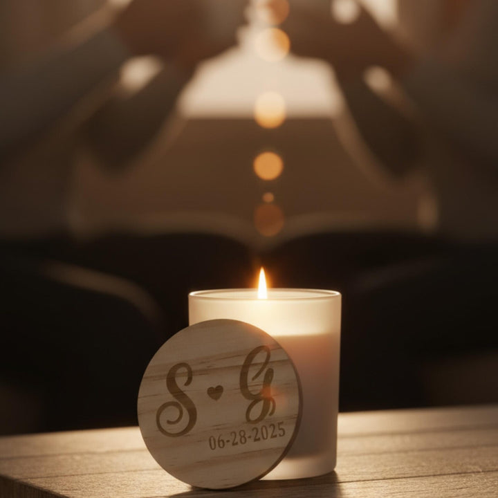 Candle With Custom Engraved Wooden Lid - Elegant Aromatherapy Candle for Gifts, Weddings, and Special Occasions