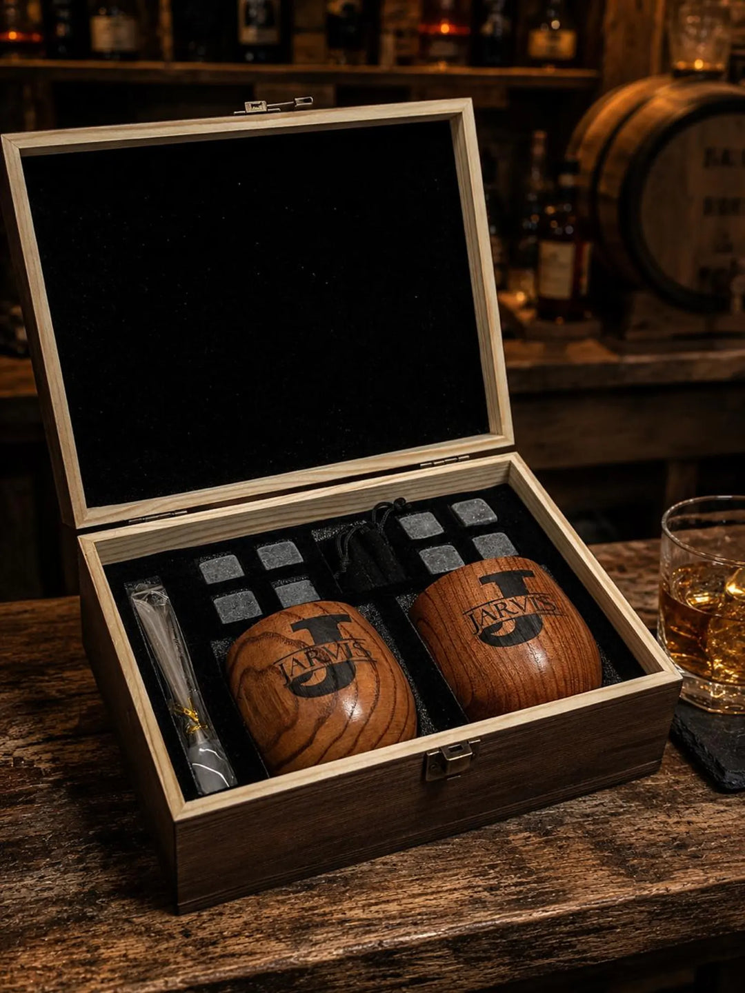 Custom Engraved Wooden Whiskey Glasses Set, Personalized Anniversary Gift for Him, Birthday Gifts for Husband- Brother - Wedding - Best man Engraved Made