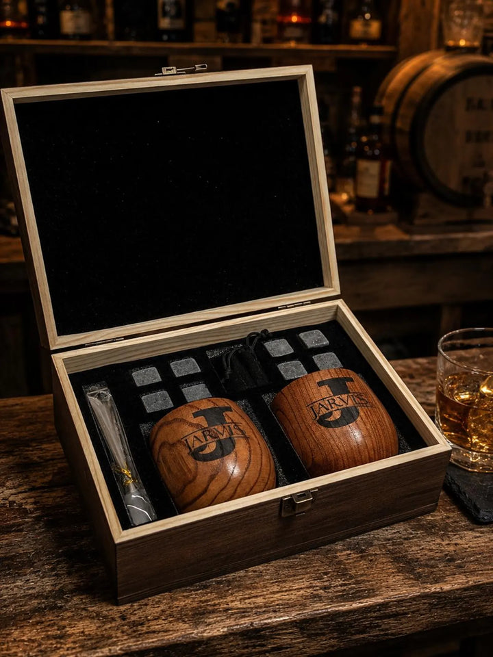 Custom Engraved Wooden Whiskey Glasses Set, Personalized Anniversary Gift for Him, Birthday Gifts for Husband- Brother - Wedding - Best man Engraved Made