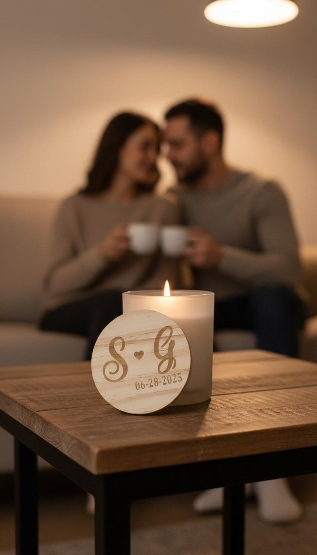 Candle With Custom Engraved Wooden Lid - Elegant Aromatherapy Candle for Gifts, Weddings, and Special Occasions