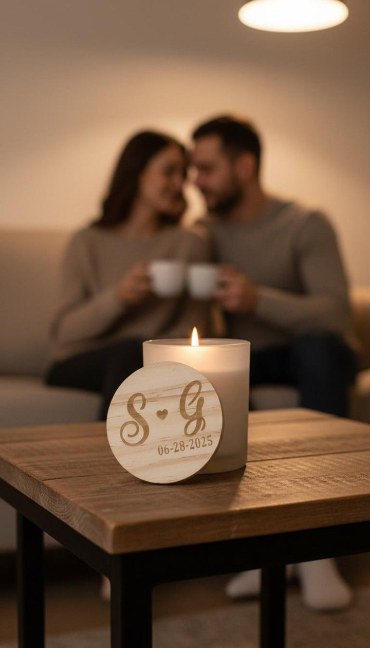 Candle With Custom Engraved Wooden Lid - Elegant Aromatherapy Candle for Gifts, Weddings, and Special Occasions