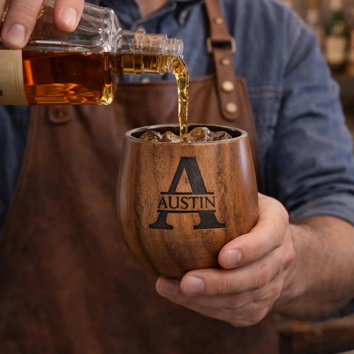 Custom Engraved Wooden Whiskey Glasses Set, Personalized Anniversary Gift for Him, Birthday Gifts for Husband- Brother - Wedding - Best man Engraved Made