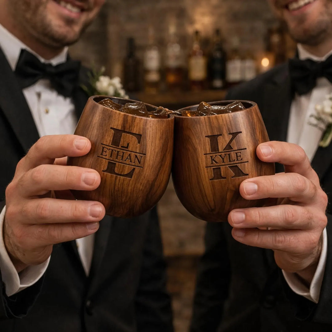 Custom Engraved Wooden Whiskey Glasses Set, Personalized Anniversary Gift for Him, Birthday Gifts for Husband- Brother - Wedding - Best man Engraved Made