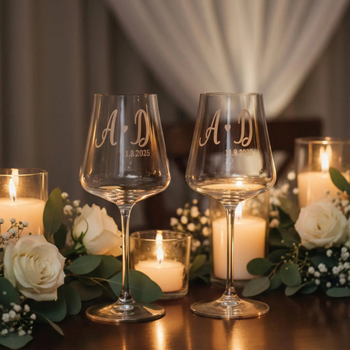 Personalized Wooden Wine Gift Box Set with Engraved Glasses and Wine Opener Accessories