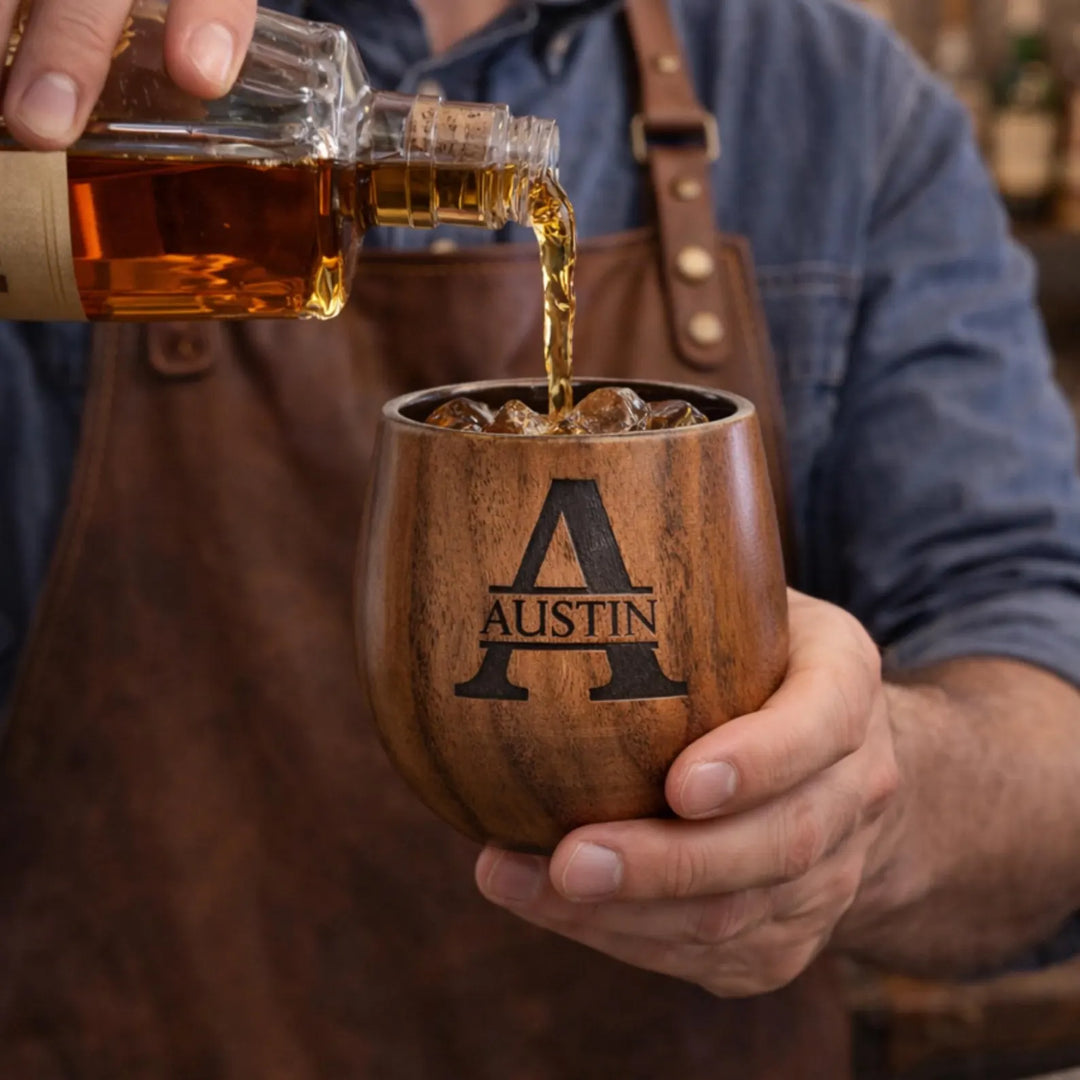 Personalized Groomsmen Wooden Whiskey Glass Set, Custom Whiskey Glass & Whiskey Stone Best Man Gift, Groomsmen Proposal Gifts Engraved Made