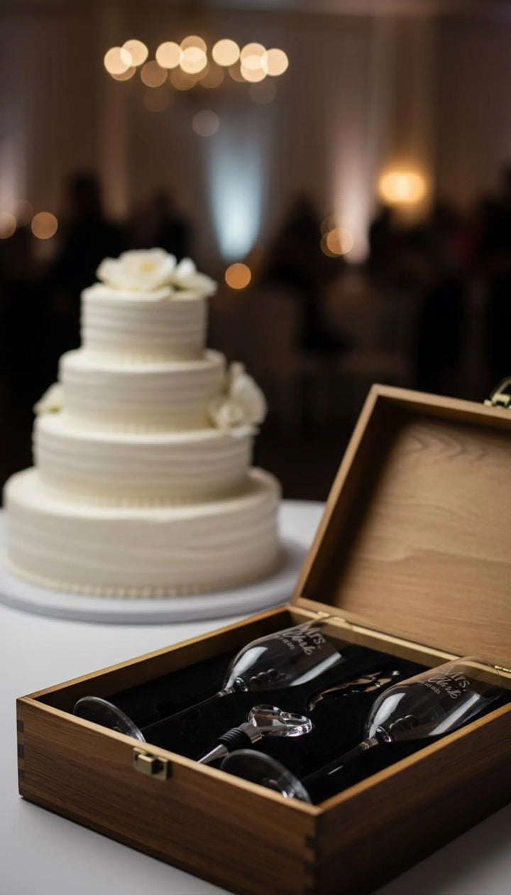 Personalized Champagne Box Set with Engraved Champagne Flutes- Wedding Gifts