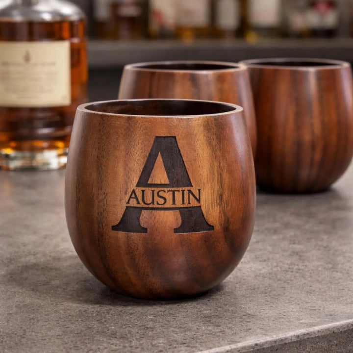 Personalized Groomsmen Wooden Whiskey Glass Set, Custom Whiskey Glass & Whiskey Stone Best Man Gift, Groomsmen Proposal Gifts Engraved Made