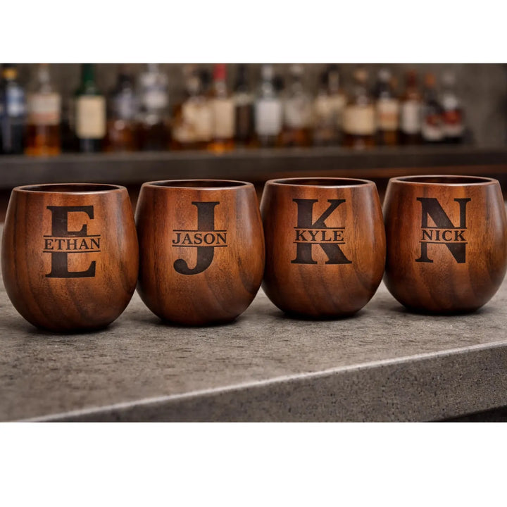 Personalized Groomsmen Wooden Whiskey Glass Set, Custom Whiskey Glass & Whiskey Stone Best Man Gift, Groomsmen Proposal Gifts Engraved Made