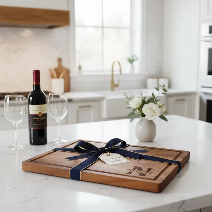 Personalized Hardwood Walnut Cutting Board with Juice Groove ,Custom Split Monogram Gift | Engraved Wedding & Housewarming Present