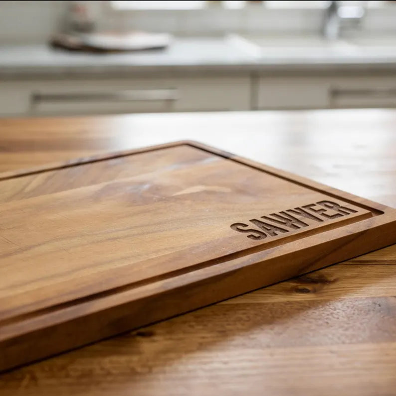 Personalized Hardwood Walnut Cutting Board with Juice Groove ,Custom Split Monogram Gift | Engraved Wedding & Housewarming Present