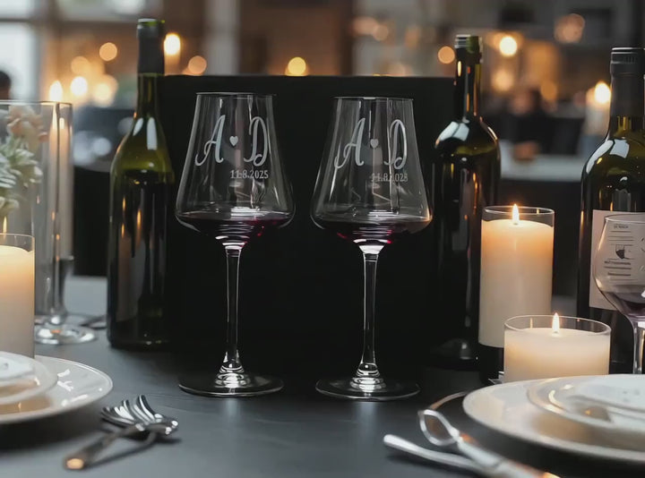 Personalized Wooden Wine Gift Box Set with Engraved Glasses and Wine Opener Accessories