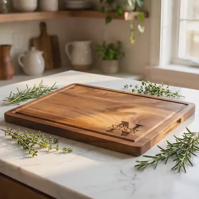 Personalized Hardwood Walnut Cutting Board with Juice Groove ,Custom Split Monogram Gift | Engraved Wedding & Housewarming Present