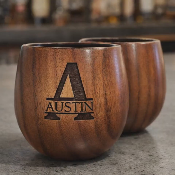 Personalized whiskey decanter set with box, custom engraved decanter, barware gifts, scotch decanters, bourbon Wood Cups , Oak whiskey Cups