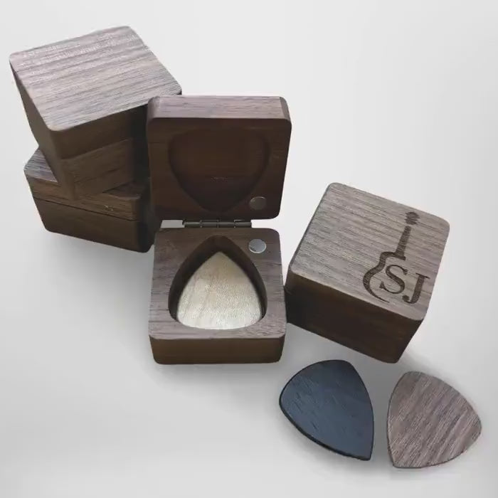 Custom Wooden Guitar Pick Box: Personalized Music Gift
