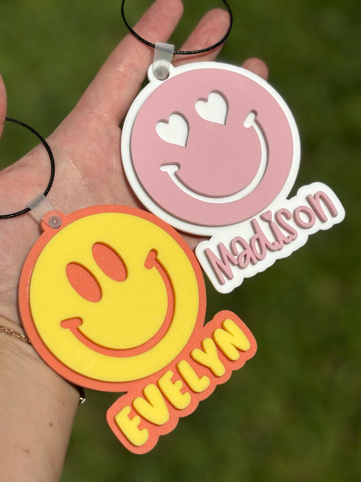 Smiley Face Backpack Keychains Engraved Made