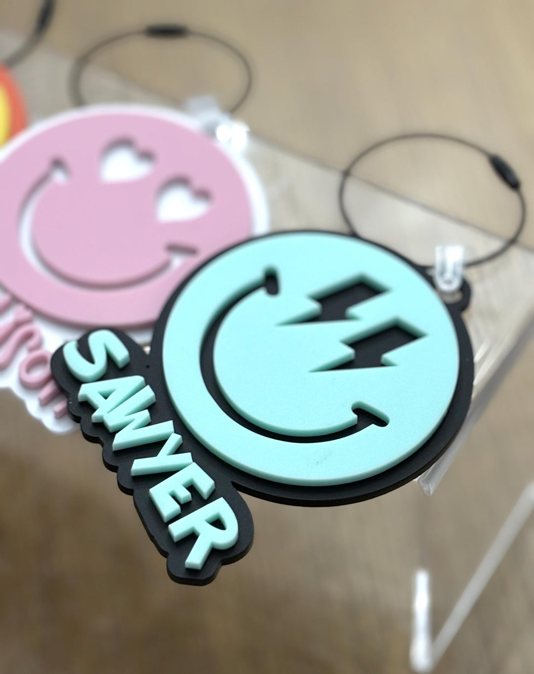 Smiley Face Backpack Keychains Engraved Made